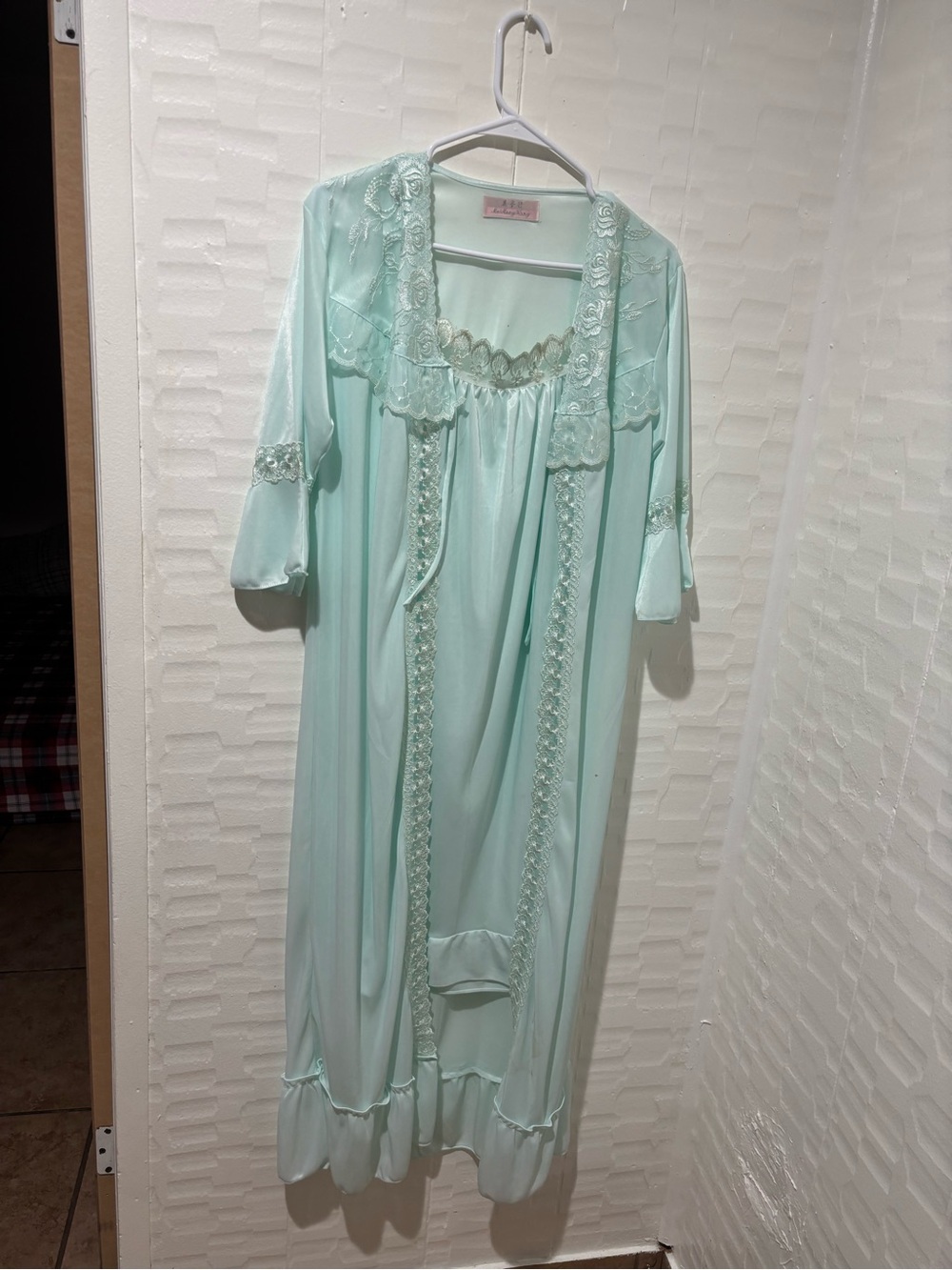 Indian Summer Mint Lace-Trim Nightgown and Robe Set